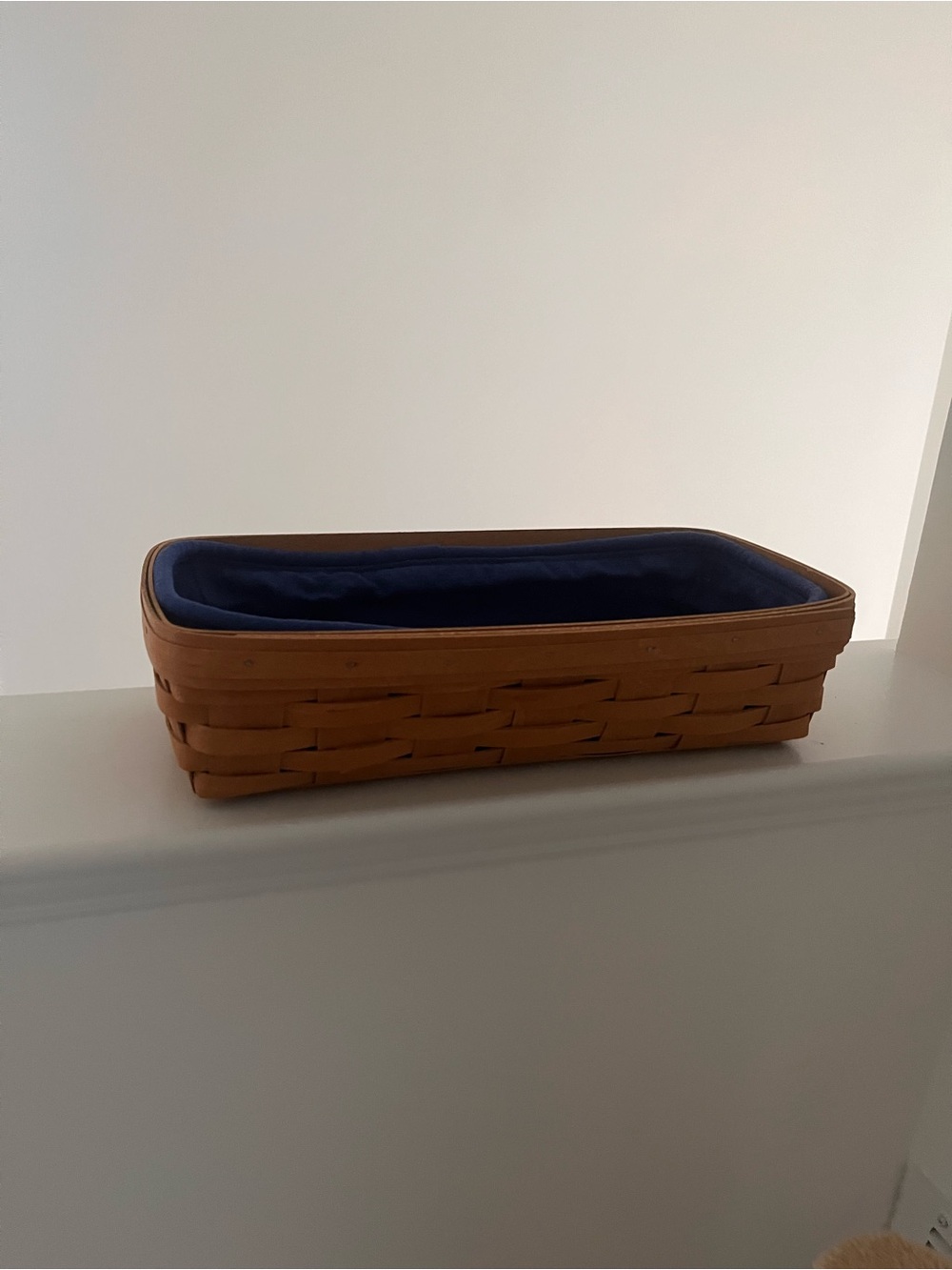 Longaberger 1998 Woven Rectangular Bread Basket + Blue Fabric Liner
